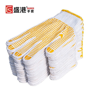 盛港 劳保手套 毛纺线手套点塑点珠加厚防滑耐磨劳保手套黄点胶（12付）