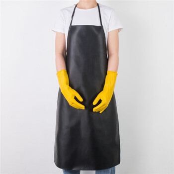 莫恩克 厨房无袖围腰  加厚皮革橡胶防水防油防污围裙 耐油耐磨屠宰场围裙 黑色