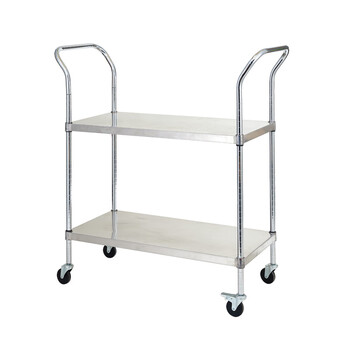 川井（WELLAND ）双层手推车 201不锈钢拣货转运车 周转车90*45*127cm