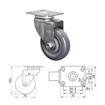 安赛瑞 平顶万向脚轮 3英寸耐磨PU低噪音滑轮 车轱辘滚轮 承重80kg易得力定制 16211
