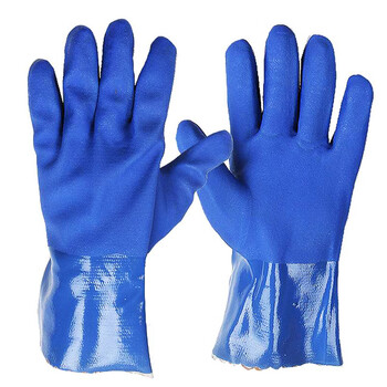 恒大618耐油手套 长28CM 10双 耐酸碱浸胶工业PVC磨砂劳保手套