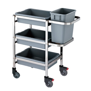 南 C-23A 收碗碟车 镜钢 可拆装 三层塑料收碗车 收餐车收碗碟车盆桶餐具收集车