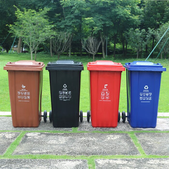 益美得 上海款干湿分离分类垃圾桶大号环卫带轮垃圾箱 可挂车240L棕色（湿垃圾）