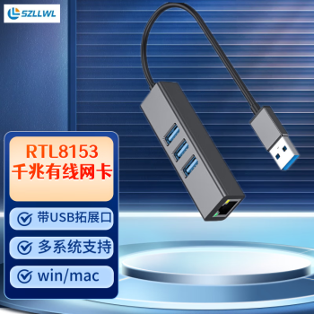 szllwl外置USB3.0千兆网卡 usb转rj45网口1000M网卡 RTL8153免驱动 1000m/拓展3口