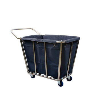 庄太太【X形可折叠】布草车客房服务车酒店加厚不锈钢带扶手洗衣房收集脏布草回收推车