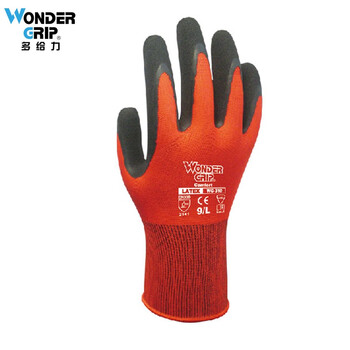 多给力（WonderGrip）WG-310乳胶磨砂作业手套防滑耐磨机械维修搬运 L 5双红色定做