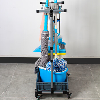 莫恩克 可移动拖把扫把架多功能挂架学校酒店商场清洁工具收纳架不锈钢伸缩10挂12钩