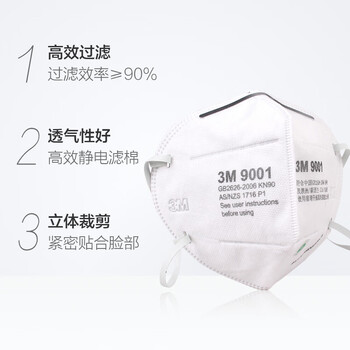 3M 9001 颗粒物防护口罩 工业粉尘防尘口罩(白色)（50只/袋）环保装