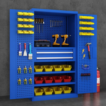 金兽GC1639重型工具柜车间置物柜五金零件柜带挂板可定制二抽蓝色