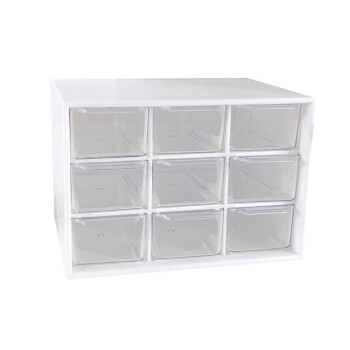 欧因  迷你九宫格首饰收纳整理盒简约抽屉式透明桌面储物盒塑料收納盒 白色九宫格一个