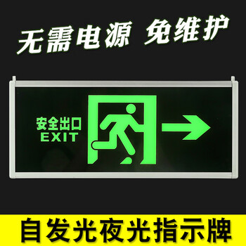 者也（ZYE）夜光安全指示牌无需电源应急疏散指示灯标示牌停电紧急自发光安全出口地铁小区公司 单面安全出口
