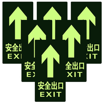 腾驰（CT）安全出口地贴 中英文图示版指示牌 小心台阶地滑 荧光耐磨疏散标识反光贴 安全出口直行6片装