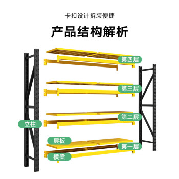 尚留鑫 货架400KG/层重型仓储置物架钢制储物架200*60*200cm四层黑黄套色