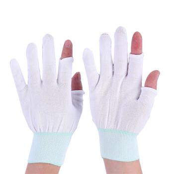 劳博士(LABORS) 尼龙半指手套 建筑打包 二指防护劳保手套 防尘防滑耐磨无尘电子厂 12双 白色