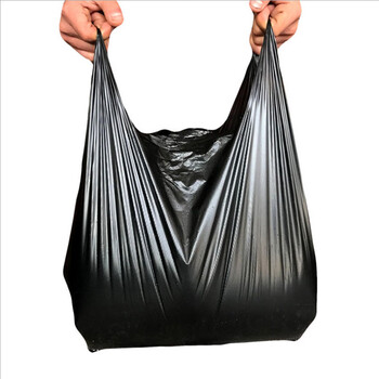 庄太太【30*50cm100个/包】手提式黑色背心垃圾袋厨余塑料袋