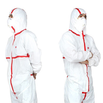 3M 4565 防护服 白色带帽红色胶条 工业实验室防尘防化学喷溅 可备注尺寸