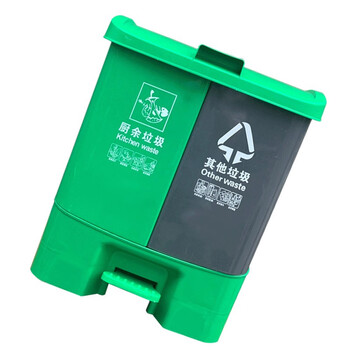 苏识 YJ-A140 户外双桶脚踏式连体可回收环卫四色分类垃圾箱 80L 绿灰分类桶