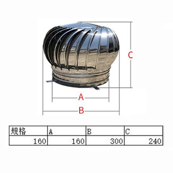 康迪普 201不锈钢无动力风帽风球 16cm成品加抱箍 屋顶通风器