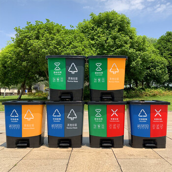 庄太太 【20升蓝黑双桶】上海分类垃圾桶干湿双桶脚踏式干湿分离垃圾桶带盖双桶