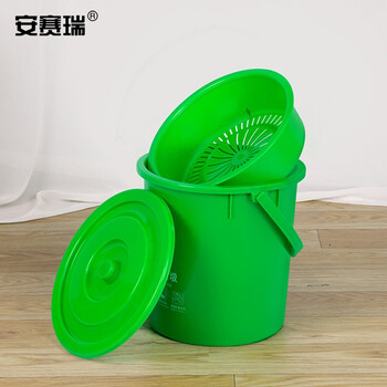 安赛瑞 塑料分类水桶 带盖手提垃圾桶 干湿分离厨余垃圾分类餐厨圆桶 绿色 20L 710050