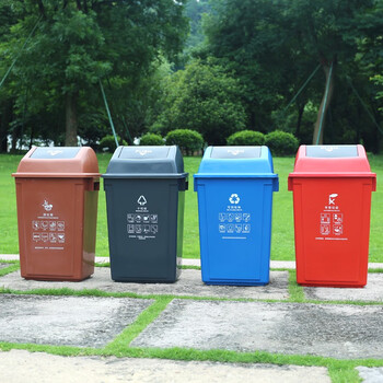 益美得 上海分类垃圾桶大号摇盖干湿垃圾分离垃圾箱果皮桶 20L棕色（湿垃圾）