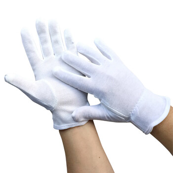者也 10双装白手套棉礼仪手套 保安礼宾开车防滑手套男女 汗布劳保手套 棉点胶