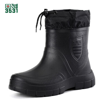 3531 低筒加绒雨靴 防水雨鞋套鞋 EVA防滑加棉保暖胶鞋 厨房工作 42码黑色 300026