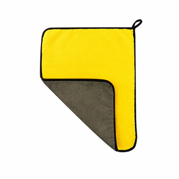 劳保佳 超细纤维加厚洗车毛巾 高密珊瑚绒毛巾 黄灰色 高密款30×30【约50克】