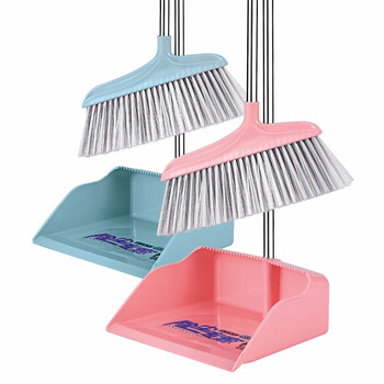 兰诗（LAUTEE）S-300 轻便扫把簸箕套装 学校物业不锈钢扫帚垃圾铲套装 红色