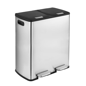 科力邦（Kelibang）不锈钢垃圾桶 脚踏方桶大号环保分类垃圾桶双分类带盖商场酒店户外可回收垃圾箱 60L KB1080