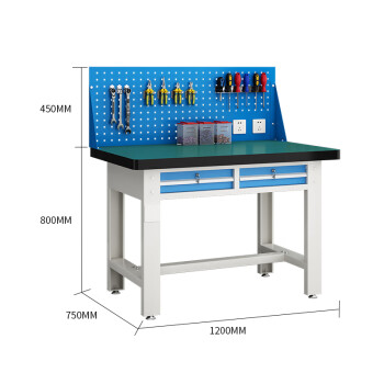 建功立业工作台GY5305流水线操作台车间物料台单挂板平二抽1.2米带插座孔位