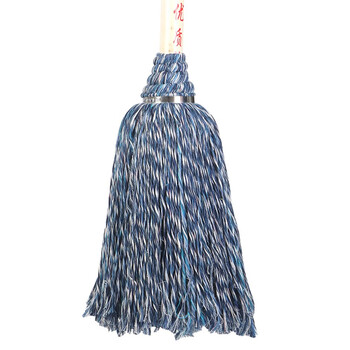者也 棉线老式拖把 圆头木杆不锈钢箍老式墩布吸水拖布加粗木杆加厚棉线拖把 蓝棉线拖把
