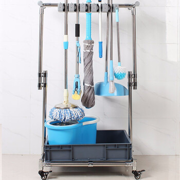架海304不锈钢拖把架10挂12钩落地式可移动挂架扫把架墩布架清洁收纳架子