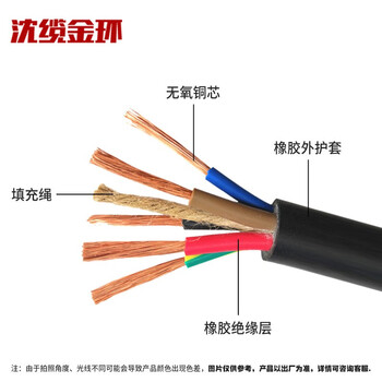 沈缆金环 YZ-450/750V-5*25mm² 铜芯通用橡套软电缆 1米