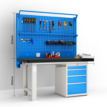 知旦防静电工作台ZD7430钳工台打包桌四抽柜双挂板带棚板灯架1.2米