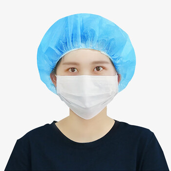 盖歇茂（GXM）一次性无纺布头套工厂车间防尘帽条形帽头罩双筋100个/包装蓝色企业定制款