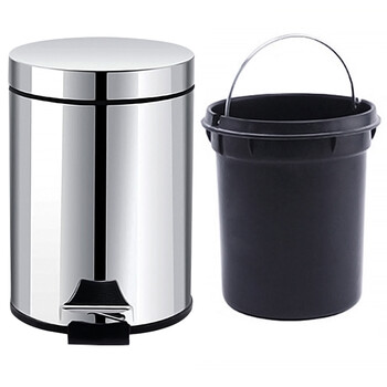兰诗（LAUTEE）D012 不锈钢脚踏垃圾桶 办公室用带盖垃圾桶 5L