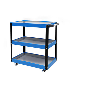盛富永 手推工具车 三层零件车移动车工具箱 五金周转车 蓝白款 72*35*71cm