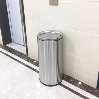迪恩斯（DEANS）摇盖桶不锈钢翻盖垃圾桶酒店大堂大号商用果皮桶商场影院公共场所摇盖式立式圆形 50升