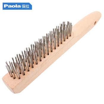 保拉(Paola) 木柄不锈钢钢丝刷260mm 工业铁丝刷4列*16行 长柄打磨刷 清洁刷 除锈去污钢刷工具5912