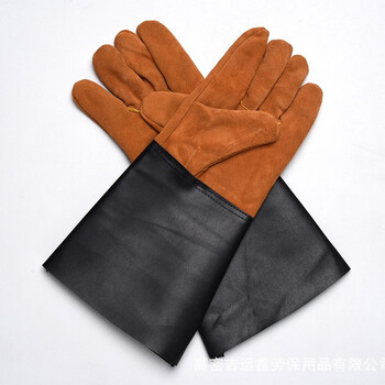 者也（ZYE）焊工劳保手套 加长牛皮电焊手套 防烫隔热焊接半皮手套 牛皮皮袖拼接 24双