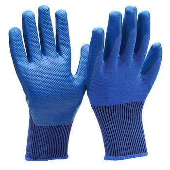 者也（ZYE）尼龙浸胶劳保手套 防滑挂胶压纹皱纹加厚耐油胶皮防护手套 压纹蓝胶 24双