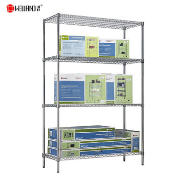 川井（WELLAND）四层储物架 展示架 收纳架 货架 仓储置物架 工业线网货架 落地收纳架 25mm管径105*45*120cm