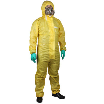 代尔塔（Deltaplus）406030限次3级带弹性兜帽无纺布连体防化服DT300定做不含鞋套及手套 黄色最小M