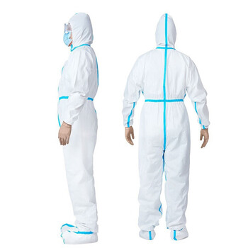 旷尔 一次性防护服 拉链式无纺布隔离衣 喷漆养殖工作服 防尘连体衣【连体式带帽连脚套 XL码】