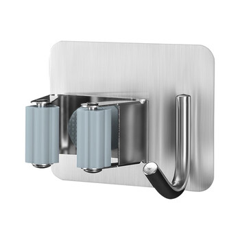 益美得 LSL33247 304不锈钢免打孔拖把挂钩卫生间强力无痕加厚拖把夹 方形带钩蓝色（1个装）