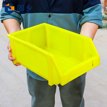 固乡组合式零件盒物料元件盒螺丝分类收纳盒塑料盒（斜口盒黄色R4号385X245X155mm）