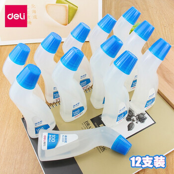 得力6360液体胶(透明) 12瓶  弯头液体胶水100ml学生办公用强力封口液体胶安全胶水