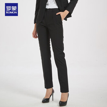 罗蒙西裤女秋冬新款商务休闲高腰弹力长裤子直筒正装职业工装裤黑色l