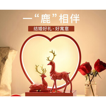 一鹿有你一路相伴三色变光插电按钮心形款 创意实用装饰品家居摆件